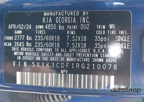 2024 Kia Sportage Ex из США, поврежденный, VIN 5XYK3CDF1RG210078